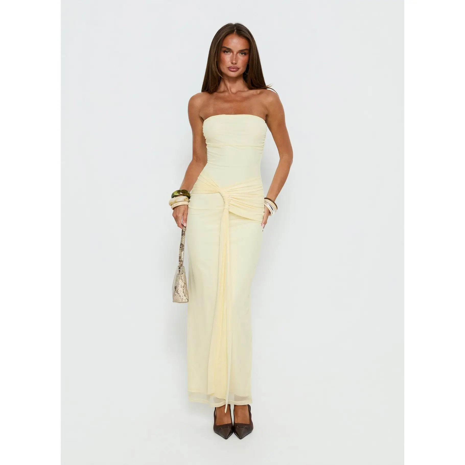 Senora Strapless Drape Maxi Dress Lemon