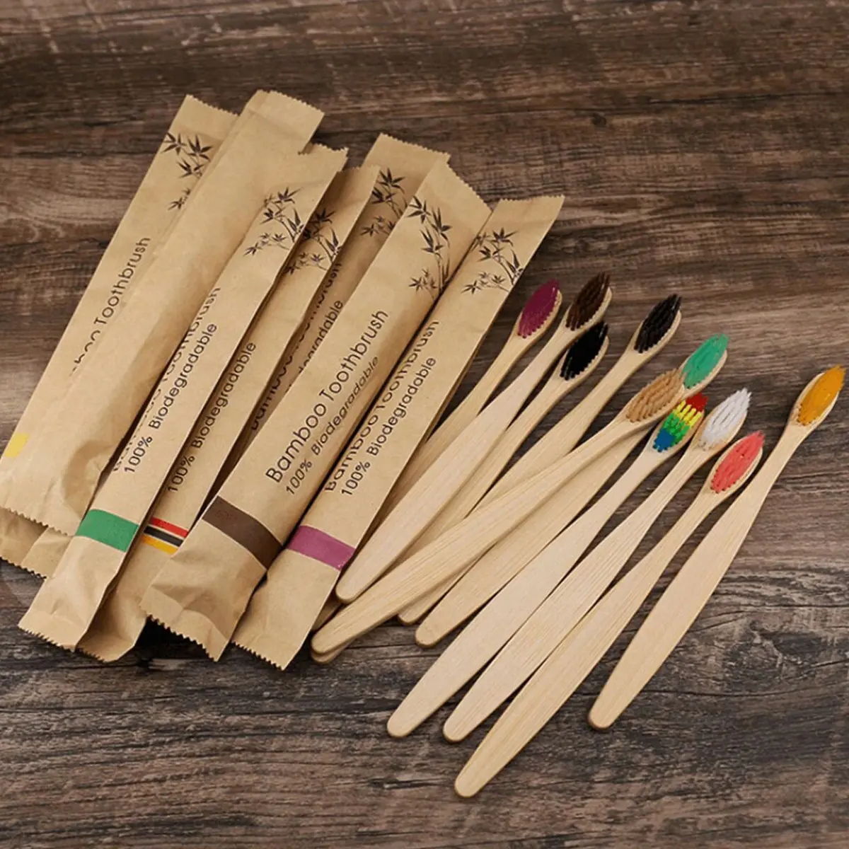 10 Piece Eco-Friendly Bamboo Toothbrush Set, Ultra Soft Bristles for Sensitive Teeth and Gums, Biodegradable Wooden Handle, Home Oral Care
