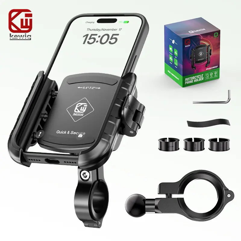 Kewig M8SP Rubber Phone Mount - Automotive/Motorcycle Interior Accessory, Tools and Gadgets for Riding, 1-Second Installation/Removal, Durable Aluminum Alloy Anti-Theft Clamp, 360° Rotatable Adjustable Nylon Holder, Handlebar