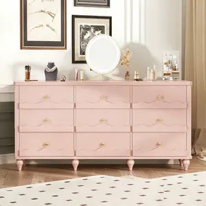 Cyclysio 9 Drawer Dresser for Bedroom, Storage Chest of Drawers for Closet Organization, Multi-Purpose Dresser AS TV Stand for Bedroom, Easy to Clean