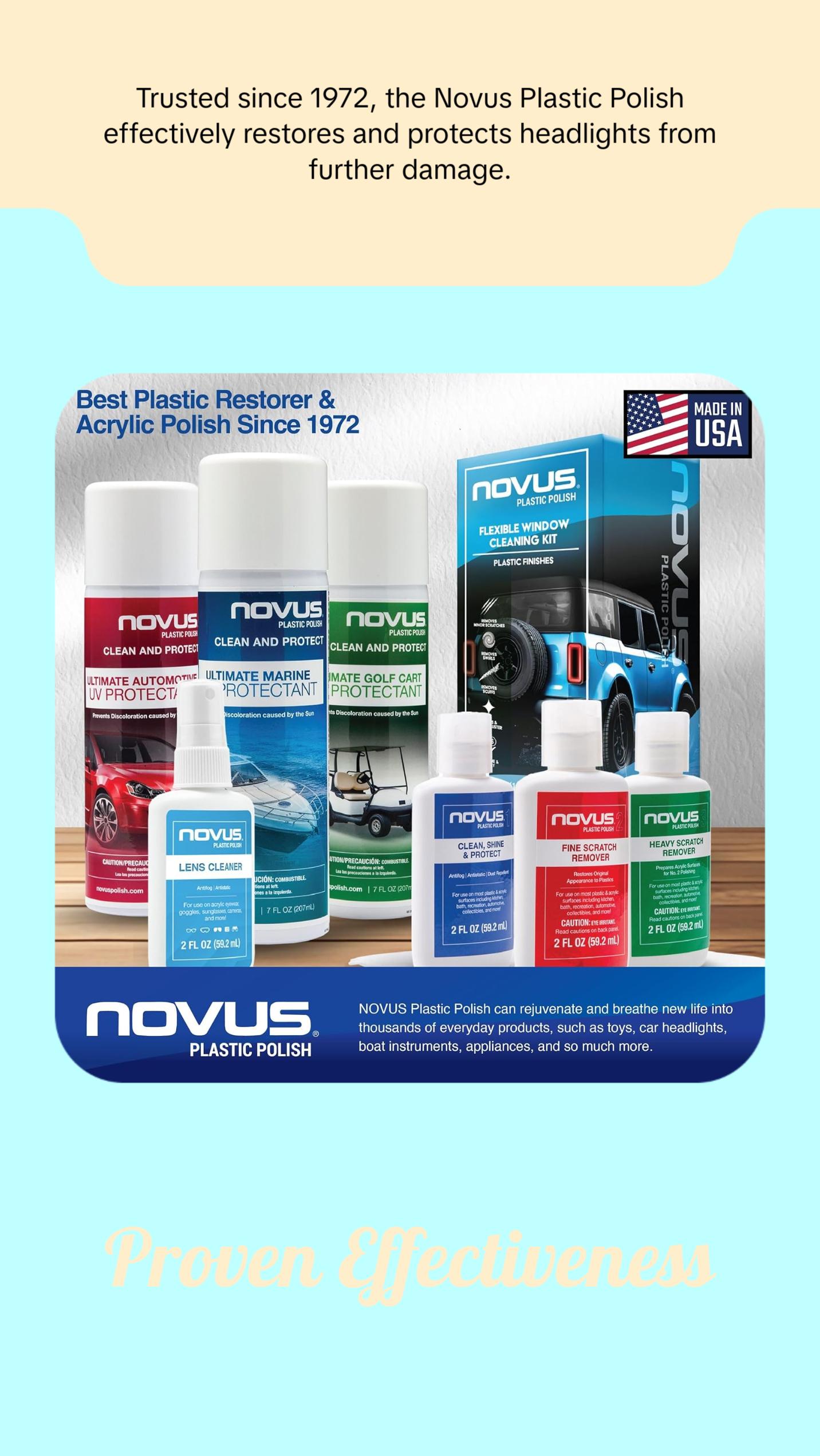 NOVUS Clear in Five Headlight Restoration Kit, Restoration for Car Headlights, 2 Ounce 1, #2, and #3 Bottles, Buffing Pad, Backing Pad Drill Attachment, 1,000 Grit Sanding Disk, 3 Polish Mates NOVUS Clear in Five Headlight Restoration Kit, Restoration for Car Headlights, 2 Ounce 1, #2, and #3 Bottles, Buffing Pad, Backing Pad Drill Attachment, 1,000 Grit Sanding Disk, 3 Polish Mates