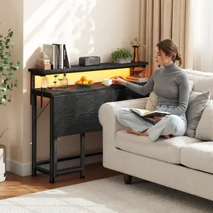 【Foldable Desk】31.5’‘ Foldable TV Dinner Tray Table with Monitor Stand,Gaming desk for Dorm & Apartment,Sturdy Folding Computer Desk with LED for Bedroom,Writing & Study Home-Office Desk with Hooks,Essential Items for Tiny Room,39.4''Wx18.9''Dx35''H,Black