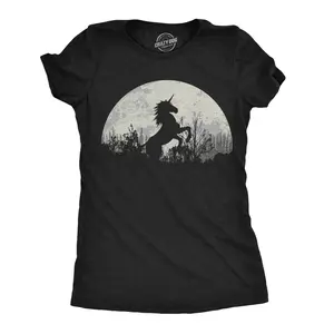Womens Funny T Shirts Moon Unicorn Fantasy Graphic Tee for Ladies Funny Womens T Shirts Cute Vintage Fashion Casual Ladies T-Shirt Gift Funny Unicorn Top Women's Novelty Tees Black -