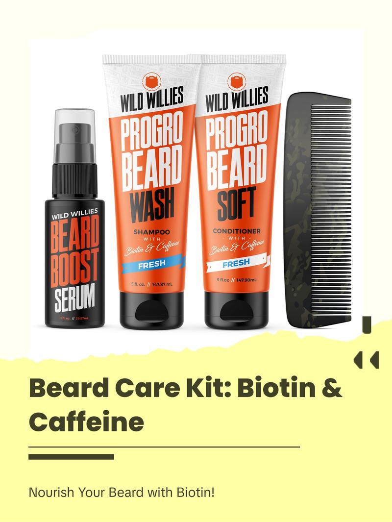 Beard Care Kit, Biotin Fortified Shampoo & Conditioner with Caffeine, 2 4-Oz Bottles, Promotes Healthy Beard Growth & Boost Serum Hair Care Comfort