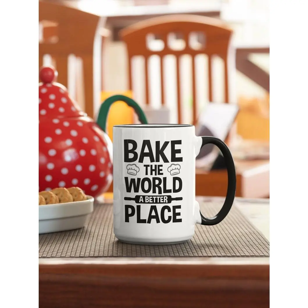 Bake the World a Better Place, Baker Gift, Baking Mug, Kitchen Coffee Mug, Gift for Foodie, Baking Puns, Funny Baking Lover Gifts, Mom Cup