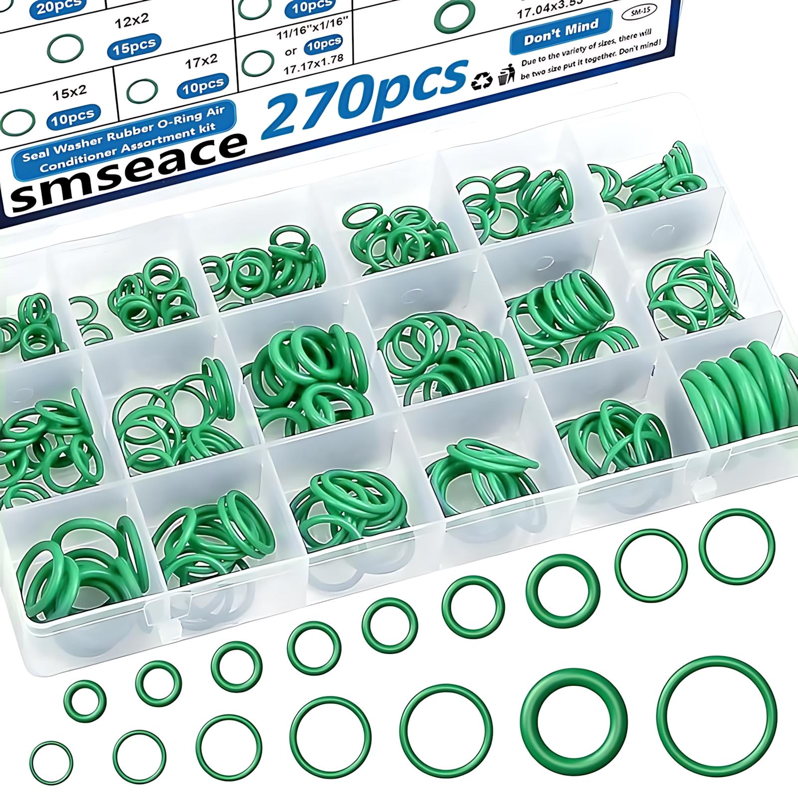 270 Pieces Green AC O-Ring Kit 18-Sizes O Ring Assortment Set, Rubber Air Conditioning O Rings Seal Gasket Washer for Plumbing/Automotive/Machinery, HVAC Repair Tools, Automotive AC Seal Kit, Universal O Ring Set 270 Pieces Green AC O-Ring Kit 18-Sizes O Ring Assortment Set, Rubber Air Conditioning O Rings Seal Gasket Washer for Plumbing/Automotive/Machinery, HVAC Repair Tools, Automotive AC Seal Kit, Universal O Ring Set