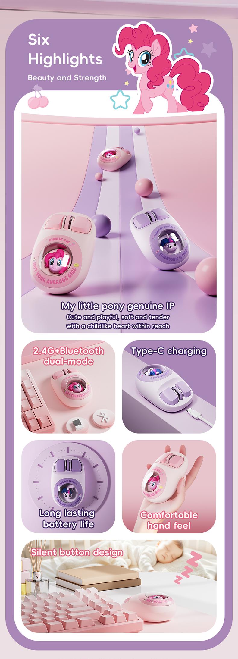 My Little Pony MLP GK01 & MS08 Combo Bluetooth Wireless Dual-mode Pink Silent Keyboard Mouse Set Ergonomic Office Girls Gift for Laptop & Tablet High-value Gaming Peripherals