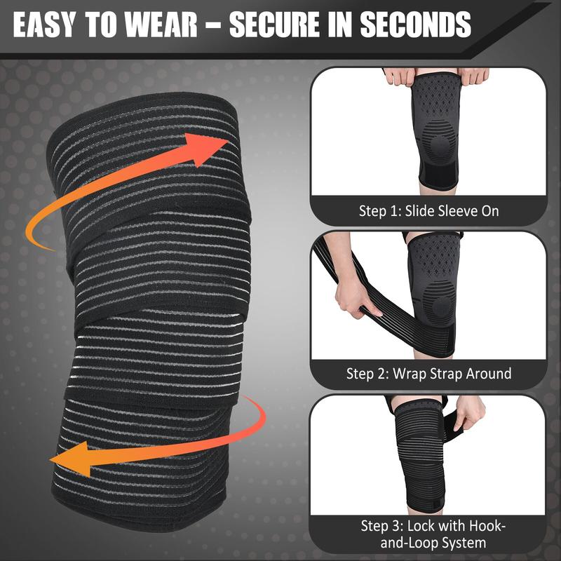 Arthritis Adjustable Compression Knee Support Sleeve with Extra Elastic Strap for Custom Fit & Enhanced Stability Breathable Black 2-in-1 Dual Support Pack（one piece）