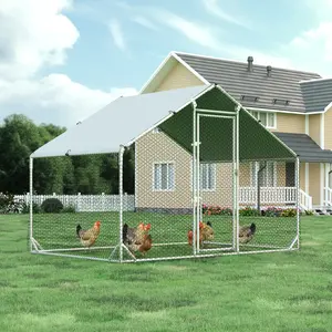 [summervibes] HOMBCK Large Metal Chicken Coop with Run Walk-in Poultry Cage Chicken Runs House Pen Cage Spire Roofed Chicken Coops with Anti-Ultraviolet Cover for Outdoor Backyard Farm Use