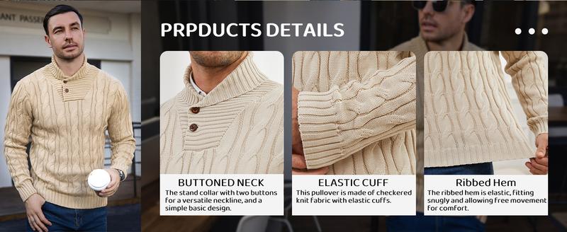 Zaitun Men's  Knit Pullover Sweater Casual Stand Collar Chunky Buttons Fall Winter Sweaters