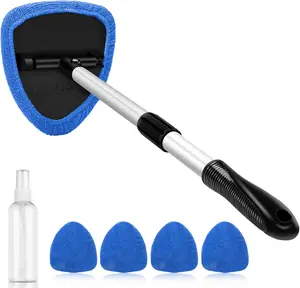 AstroAI Windshield Cleaning Tool – Car Window Cleaner Kit with Extendable Handle & 4 Reusable Microfiber Pads for Auto Glass