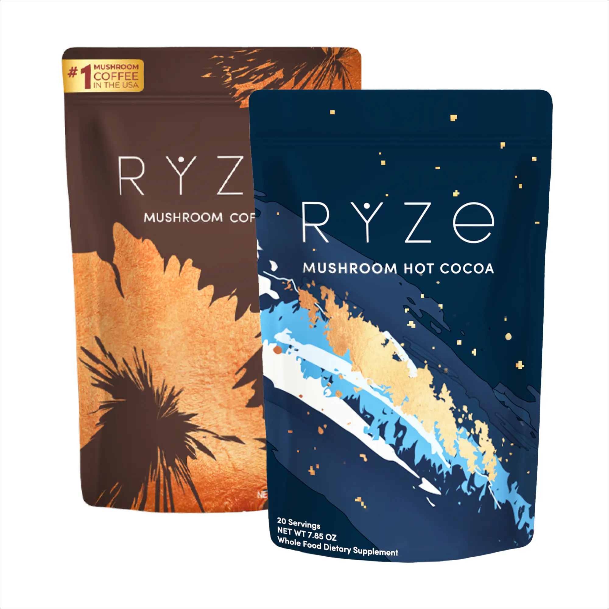 RYZE Day + Night Bundle, Mushroom Coffee + Hot Cocoa, 6 USA Grown Adaptogenic Mushrooms and MCT Oil  for Better Energy, Focus, Digestion, Immunity and Sleep, 30 + 20 servings