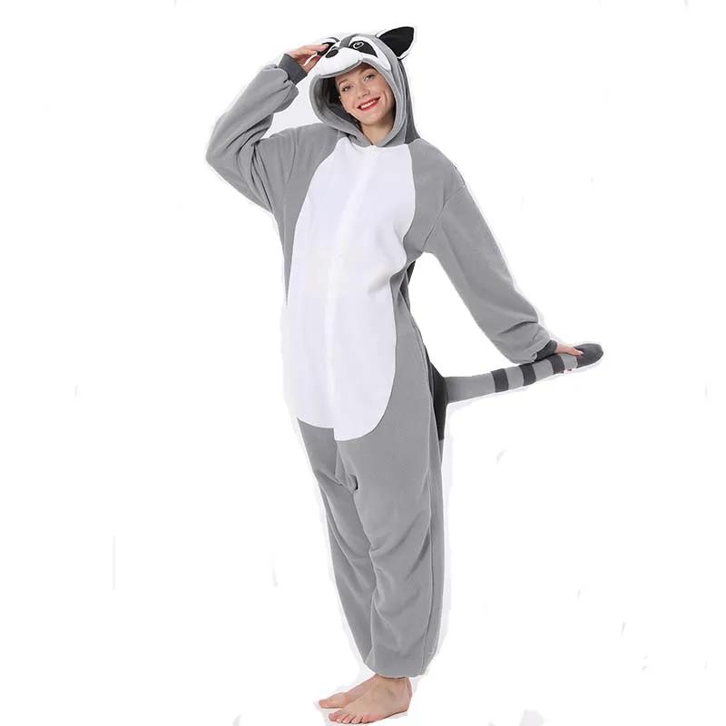 Gray Raccoon Kigurumi Onesies Anime Cartoon Women Men Pajamas Halloween Christmas Cosplay Anime Full Body Pijama