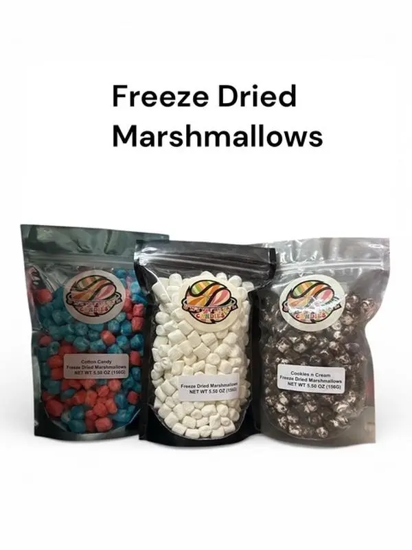 Universal Candies - Freeze Dried Flavored Marshmallows - Cotton Candy - Cookies and Cream -