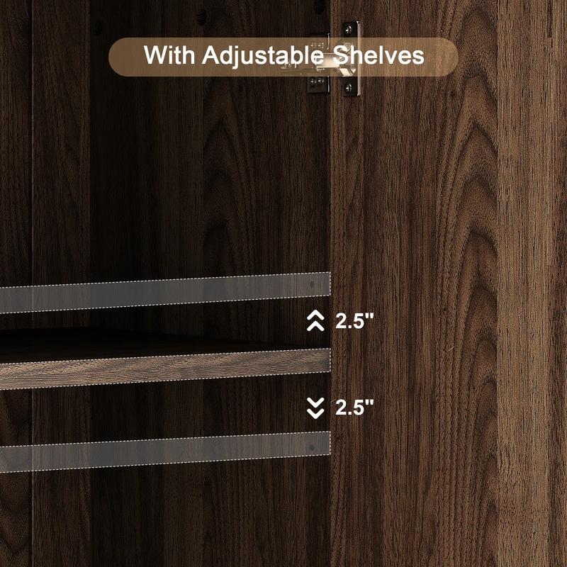 【Valentine's Day gift】ONBRILL Gorgeous 31.5"/60" Sideboard Buffet Cabinet with Storage, Curved Design Modern INS Coffee Bar Cabinet with Doors, Farmhouse Storage Cabinet with Adjustable Shelves for Living Room Kitchen Hallway,Bedroom Furniture