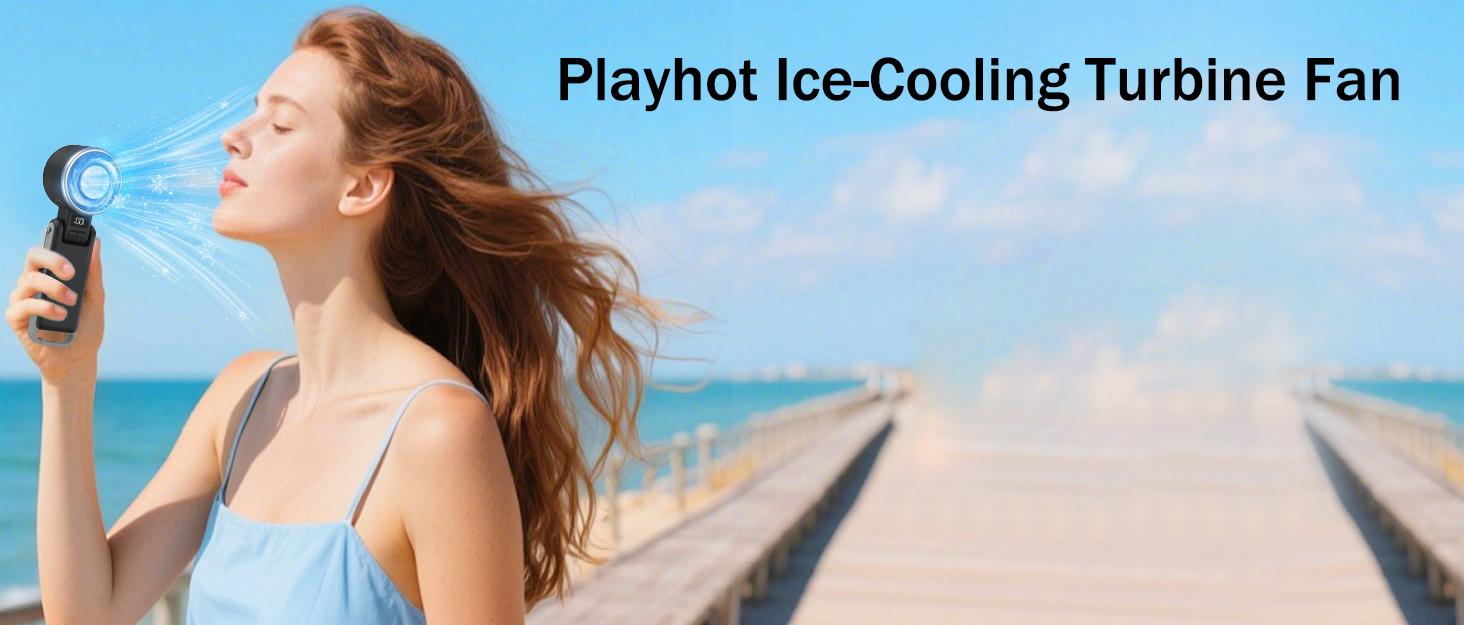 Portable Handheld Turbo Fan with Ice Cooling, Ice Fan, Rechargeable Personal Fan, Up to 12H Cooling, 5 Speed 25550RPM Powerful Portable Fan for Travel, Outdoor, Camping, Hiking
