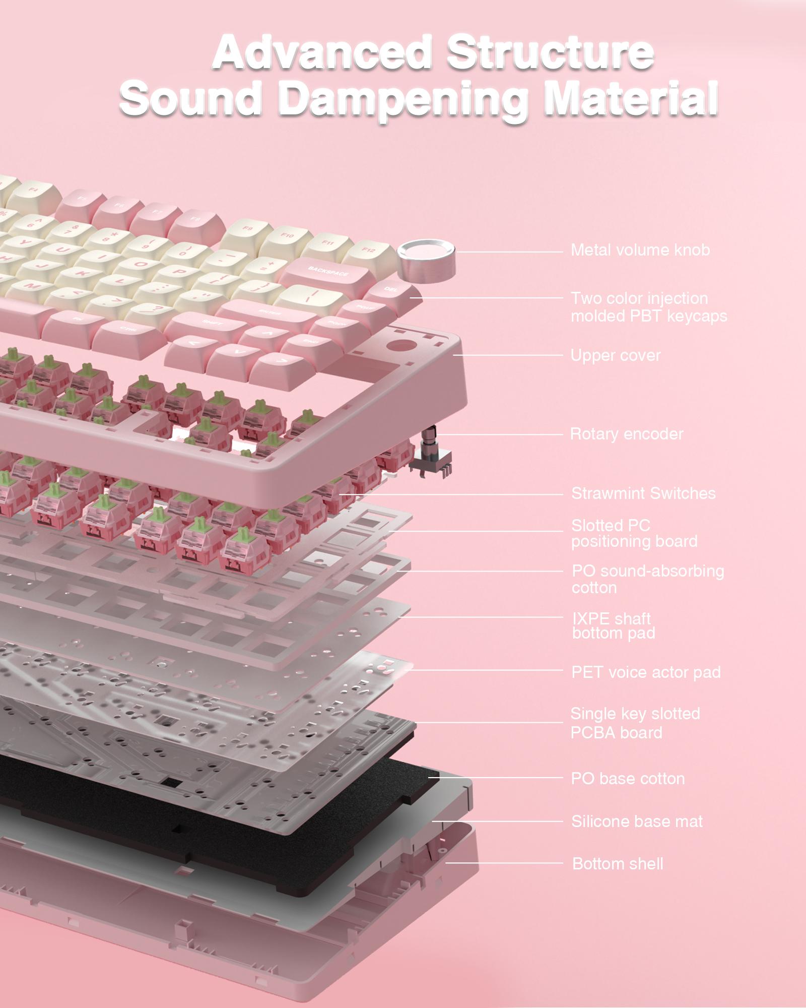 AULA F75 Cute Pink 75% Mechanical Wireless Keyboard – Creamy Sound, Pastel Desk Setup Aesthetic, Wireless Tri-Mode, Hot Swap, RGB Backlit Keyboard for Girls