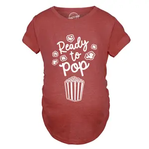 Ready to Pop Maternity T Shirt Funny Sarcastic Popcorn Joke Pregnancy Tee for Ladies Funny Graphic Maternity Tee Cute Pregnancy Tees With Plus Sizes Pregnant Funny Food Short Sleeve Maternity Shirts Red