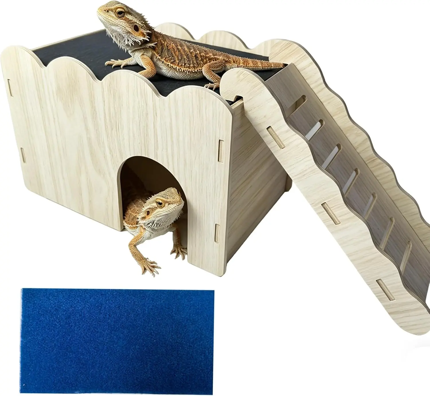 Reptile Hide Gecko Hideout Bearded Dragon Basking Platform Tank Accessories | Wooden,Box Packaging,With Reptile Rock Plate,For Crested Gecko Chameleon Corn Snake Juvenile Bearded Dragon Jwizyotr