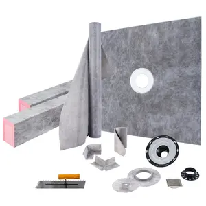 VEVOR Shower Curb Kit,  , 48\"x48\" Watertight Shower Curb Overlay with 4\" ABS Central Bonding Flange, 4\" Stainless Steel Grate, 2 Cuttable Shower Curb and Trowel, Shower Pan Slope Sticks Fit for Bathr
