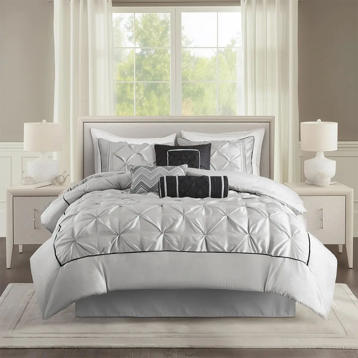 7 Piece Comforter Set with Pillows, Bed Skirt, and Shams, Hypoallergenic, Machine Washable, Moisture-Friendly for All Seasons,back to school,back to school shopping,home decor