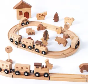 Wooden Train Set Montessori Toys for Kids Encourage Imaginative Play & Fine Motor Skills Double Side Train Tracks Expandable, Changeable Train Toy for 3 4 5 Years Old Girls & Boys
