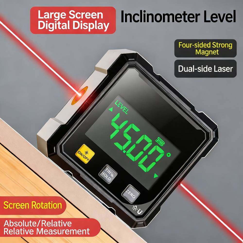 Digital Angle Finder with Electronic Laser Level,Inclinometer- 4-side Strong Magnetic Angle Gauge, Protractor,Finder Measuring Tool for Woodworking Digital Angle Finder with Electronic Laser Level,Inclinometer- 4-side Strong Magnetic Angle Gauge, Protractor,Finder Measuring Tool for Woodworking