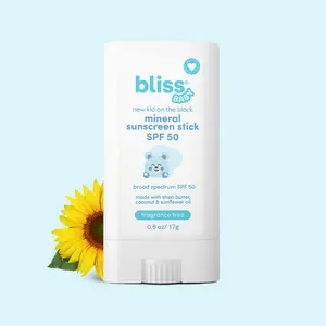 Bliss Baby Mineral Face Sunscreen Stick, SPF 50, Natural Zinc Oxide, Unscented, Hypoallergenic & Dermat Tested, Water-Resistant, Vegan, Sensitive Skin - For Toddlers, Babies, Kids & Whole Family