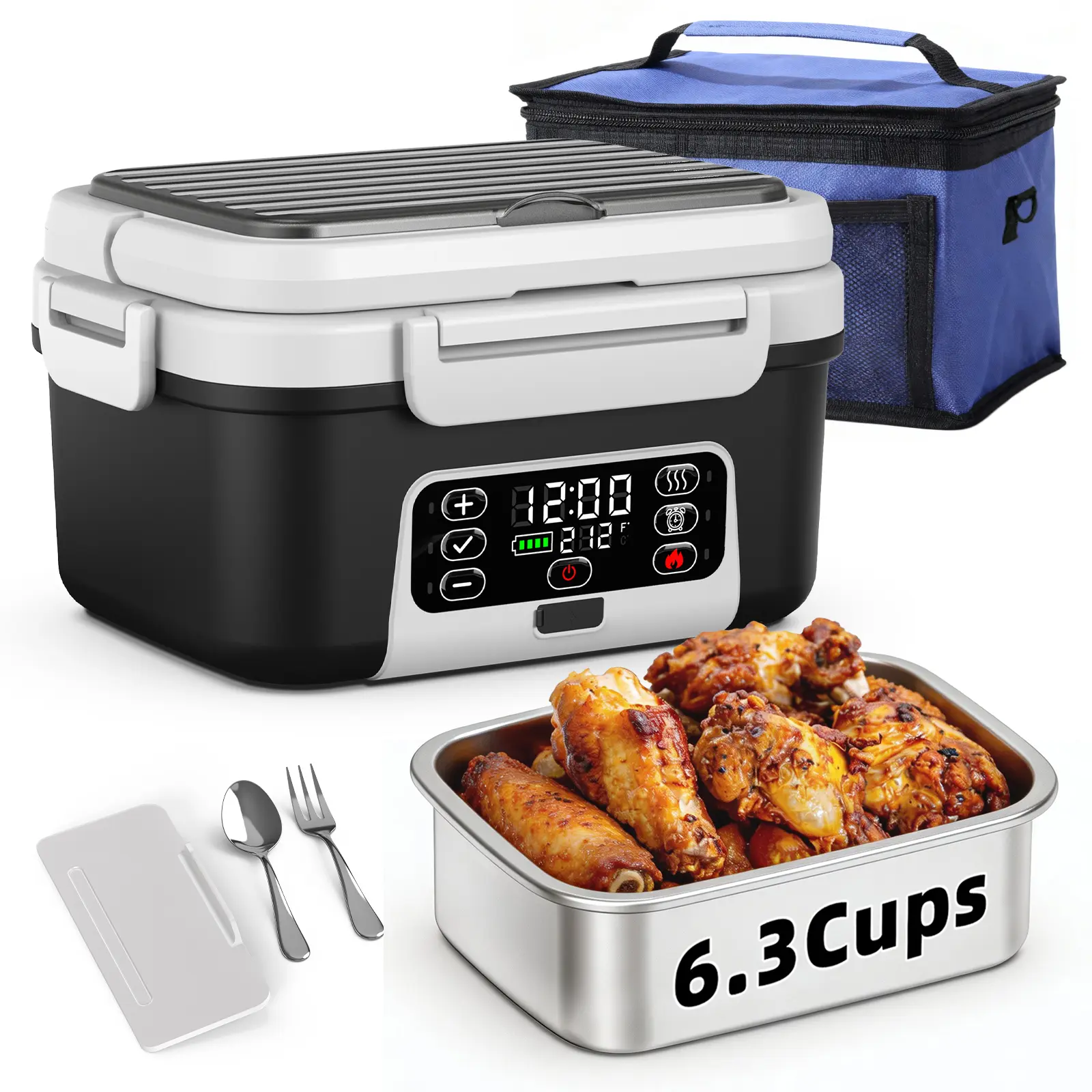 Cordless Heated Lunchbox for Adults - 6.3Cups Fast Heating Portable Insulated Lunch Boxes, 20000mAh Leakproof Containers with Stainless Steel Tableware, Bag for Work, Travel