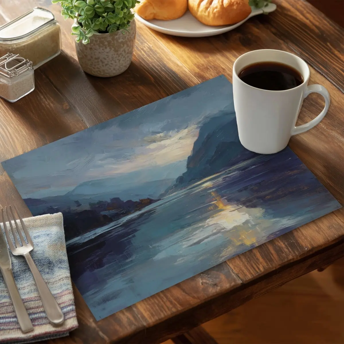 MWW CPPM1418VZL6KB Rectangular 14x18 in. Obscure Blue Polyester Placemat, Kitchenware Tableware Dinnerware for Modern Home Decor
