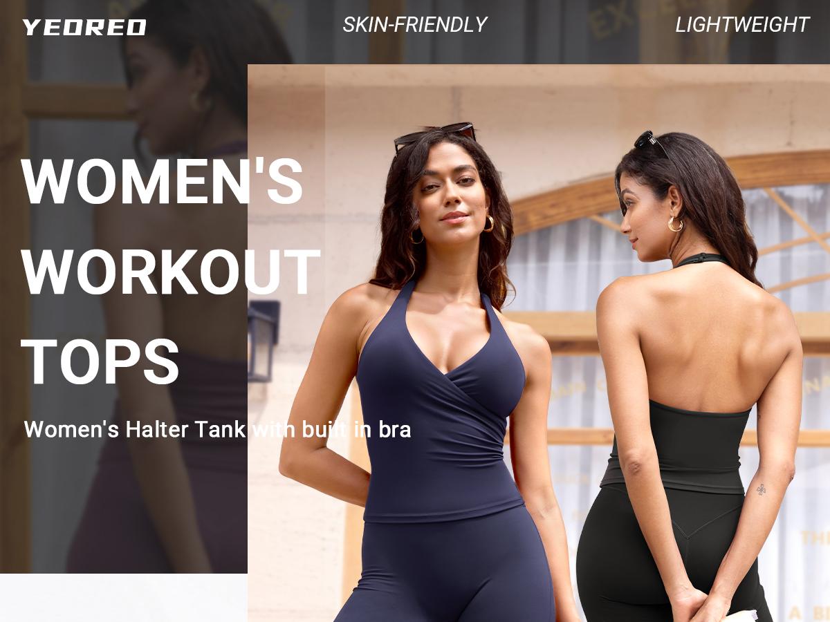 YEOREO Womens Halter Tank Tops Workout Impact Longline Strappy Top Padded Deep V Neck Wrap Gym Backless Bra Camisole YEOREO Womens Halter Tank Tops Workout Impact Longline Strappy Top Padded Deep V Neck Wrap Gym Backless Bra Camisole