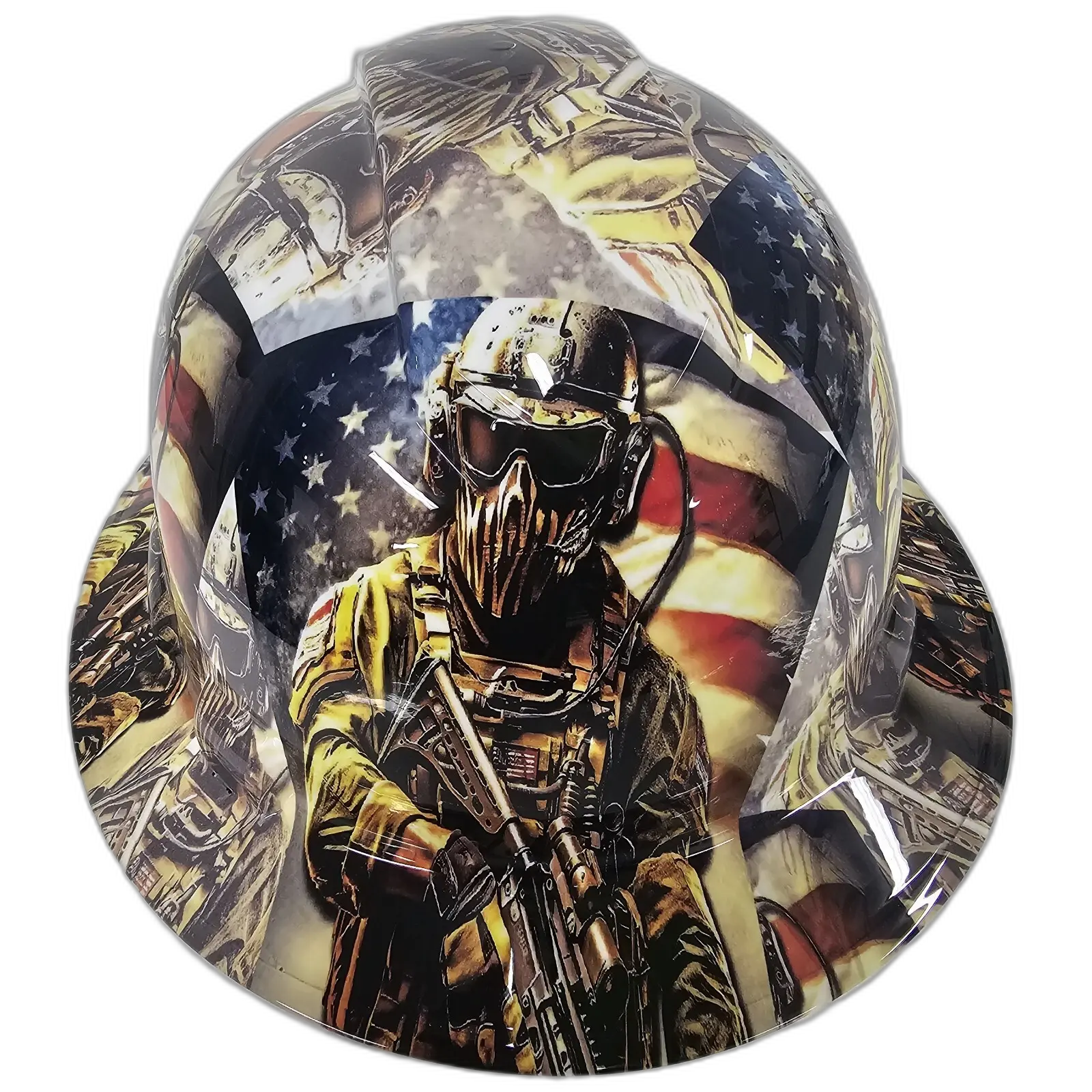 Military Soldier Patriot Flag - Custom Hydro Dipped Full Brim Hard Hat