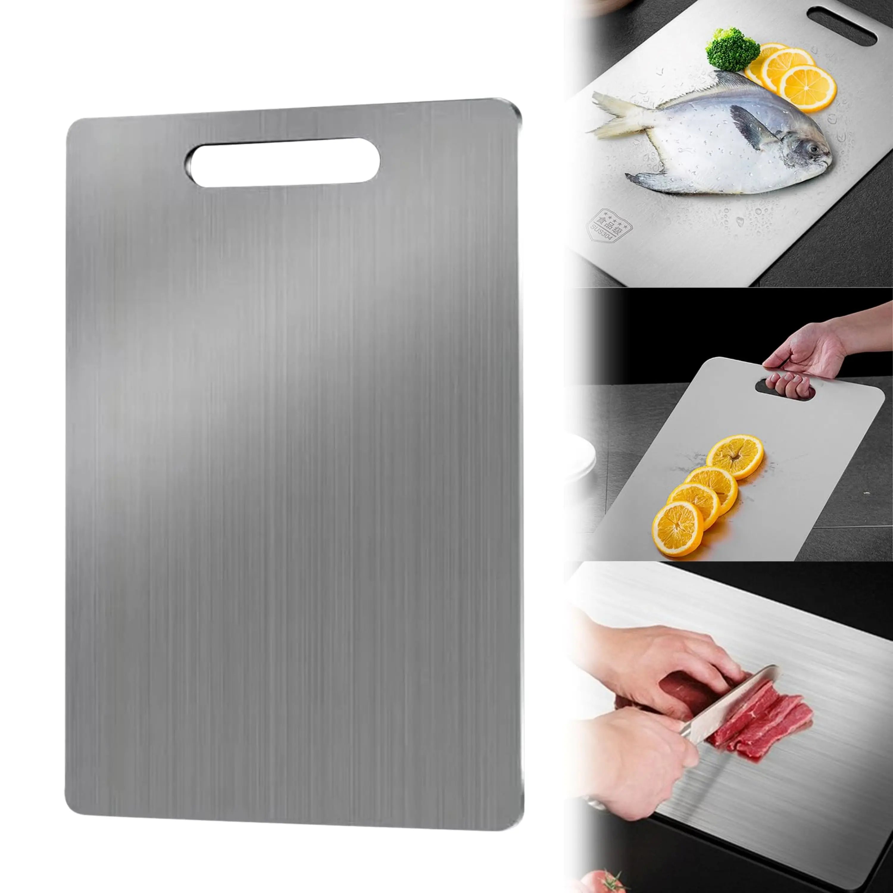 304 Stainless Steel Cutting Board, Food Grade Double Sided Metal Chopping Board, Non Slip Kitchen Board for Meat, Vegetables & Dough, Easy Clean Food Prep Board, Raw & Cooked Food Separation, Camping Essential.BackToSchool