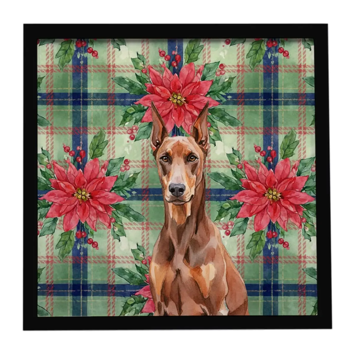 Carolines Treasures WDK8609MFP88 8x8 in. Aluminium Framed Metal Print with Hanger - Red Doberman Pinscher & Christmas Poinsettias Plaid Animal-Inspired Artwork for Wall Decor & Gifting