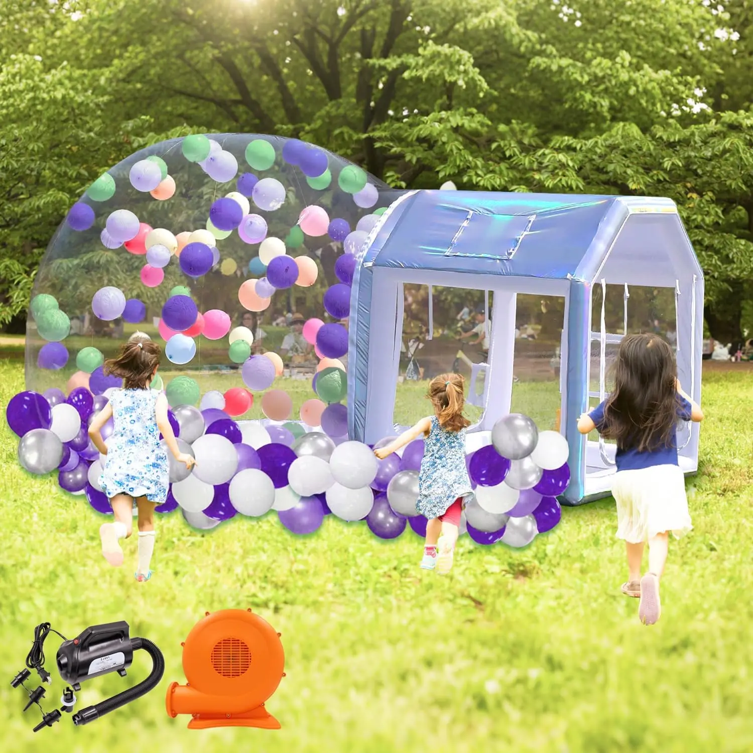 Sayok  10ft Inflatable Bubble House Dome with Tunnel for Kids, Clear TPU Balloon Tent for Parties, Includes 450W Air Blower & 600W Air Pump