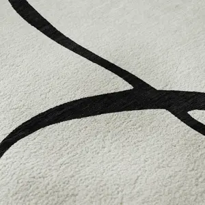 HomeRoots 678693 Kids-Safe Machine-Washable 9x12 ft. White & Black Abstract Rectangle Area Rug with UV Protection, Kids-Safe Area Rugs, Machine-Washable Area Rugs