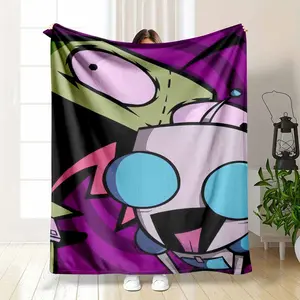 Invader Zim Flannel Blanket Colorful Alien Cartoon Character Art Print Soft Warm Cozy Lightweight Throw Ideal for Sofa Bedroom Office Travel Gift Decor Use