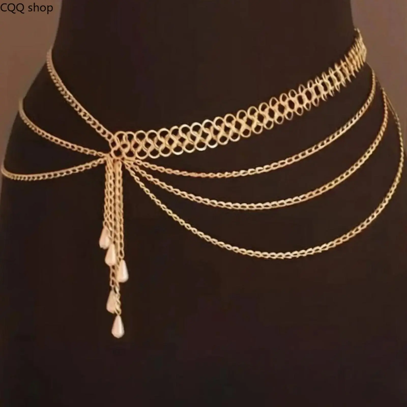 Women's Multi-Tier Pearl Tassel Waist Chain - All-Season Stylish Dress Accessory, Chain Layers with Pearl Accents, Ideal Mother's Day & Holiday Gift for Daily/Party Wear, Multiple Tiers