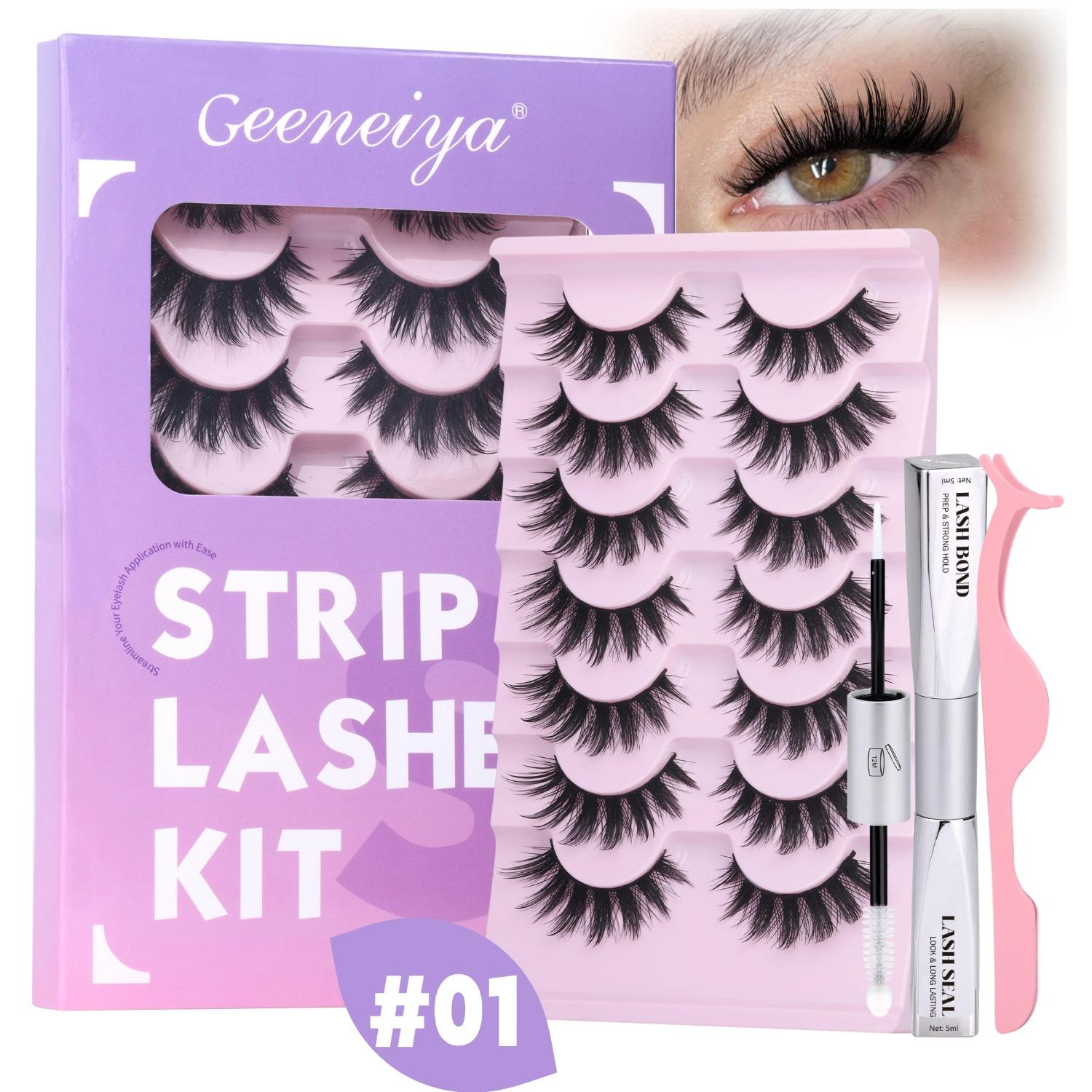 Geeneiya Manga Fairy Strip Lashes Kit with Lash Bond and Seal for False Lashes Falsies Eyelashes Makeup Cosmetic Eyelashes Look Like Extensions