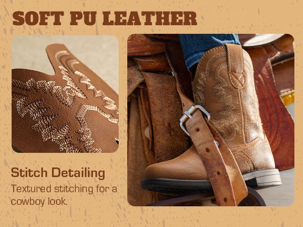 Dream Pairs Kids Square-Toe Western Cowboy Boots