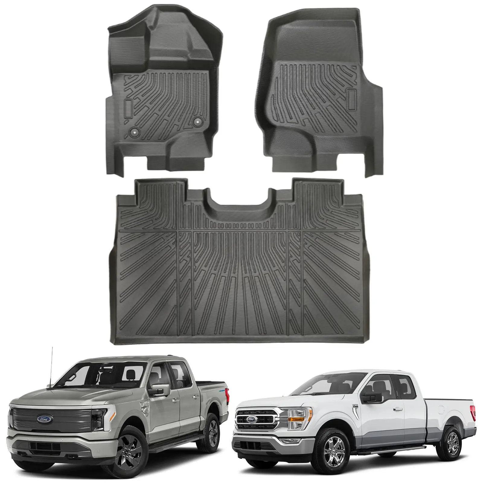 Canvcle TPE Floor Mats for Ford for F-150 SuperCrew/Crew Cab 2010-2014 (Bucket Seat) for Ford for F-150 2015-2026 for Ford for F-150 Lightning 2022-2025 SuperCrew (Without Fold Flat Storage), 1st & 2nd Row All-Weather Waterproof Non-Slip Car Liners