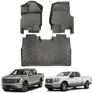 Canvcle Floor Mats for Ford F-150 2015-2025 2026 & F150 Lightning 2022-2025 SuperCrew (w/o Fold Flat Storage) All-Weather TPE Liners Durable 1st & 2nd Row Set Black Non-Slip Waterproof Car Accessory