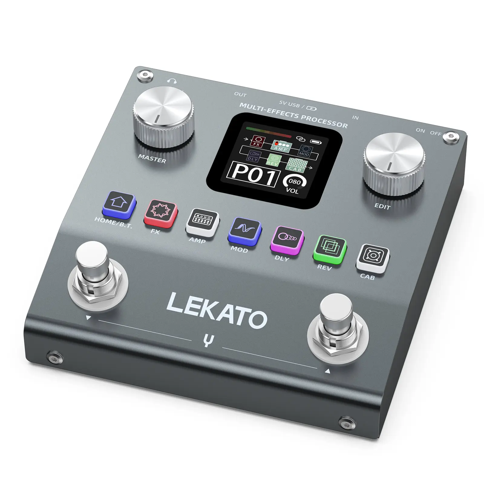 LEKATO Multi Effects Guitar Pedal Electric Guitar Bass Effects Pedal Pocket Rechargeable Effects Processor with 6 Effects Modules 80 Presets 20 IRs BT Audio Headphone Output