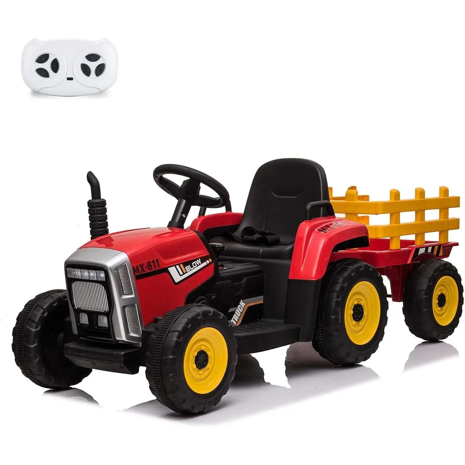 12V Battery-Powered Kids Ride-On Tractor with Detachable Trailer - 35W Dual Motors, 3-Gear Shift, 7 LED Headlights, MP3 Player, 2 Driving Modes, Easy Assembly - Christmas Thanksgiving Children's Day Garden Backyard Toddler Toy for Ages 3+ (Red)