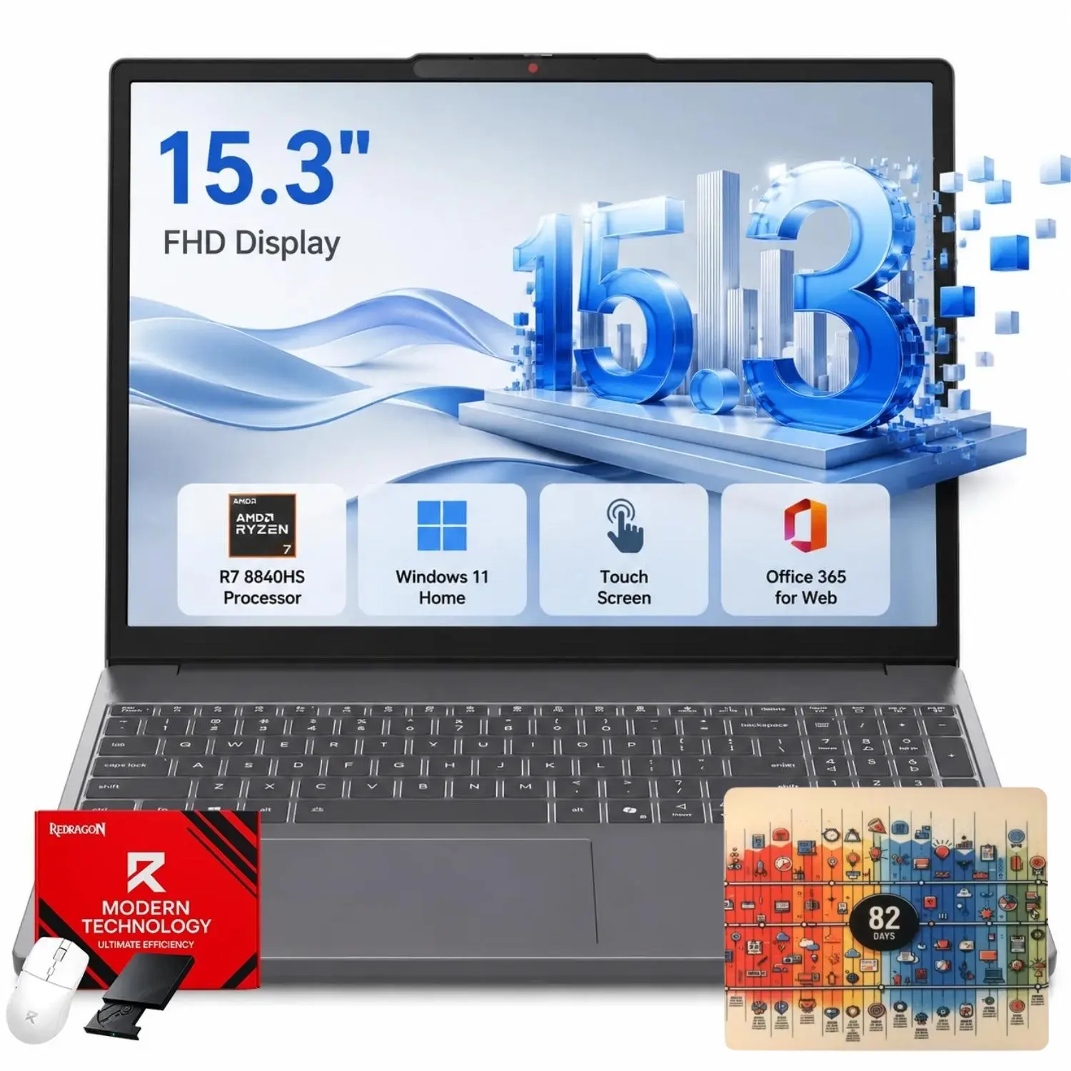 Lenovo IdeaPad Slim 3 Laptop - 15" Touchscreen, AMD Ryzen 7 8840HS Processor, 16GB RAM, 512GB SSD, Windows 11 Home, AMD Radeon 780M Graphics, 1080p IR Webcam, Office 365 for the Web