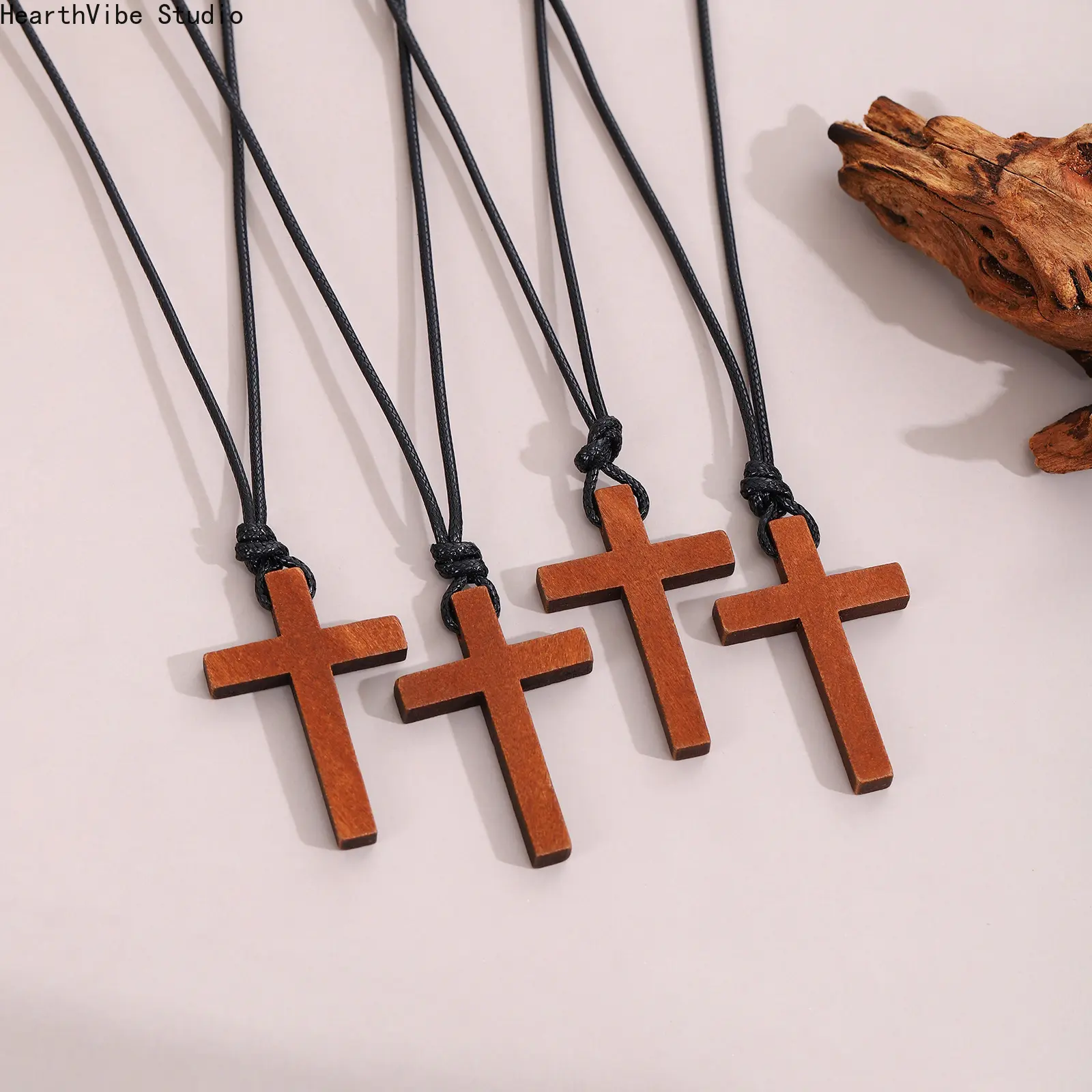 Wooden Cross Pendant Necklace, Adjustable Cord Christianity Jewelry for Men, Men's Jewelry, Perfect Faith Gift for Daily Wear