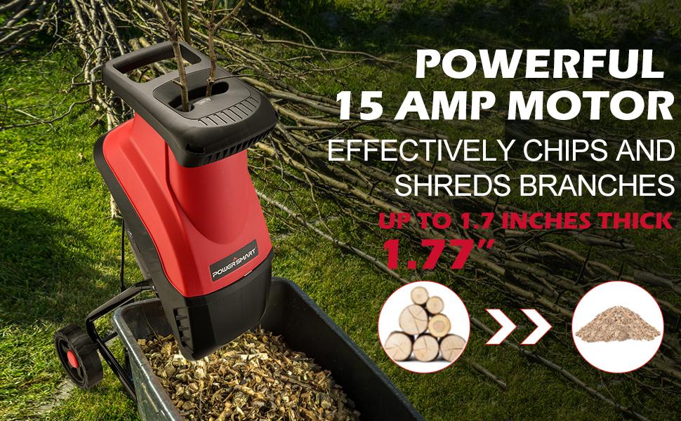 PowerSmart Wood Chipper Electric, 15-Amp Motor with Collection Bag,High Efficiency,Easy to Use,Safety Features,Quick Start,Low Noise,Easy Assembly,Stable Base,Auto-Feed,Quick Clean-Up,Advanced Safety, PS10A