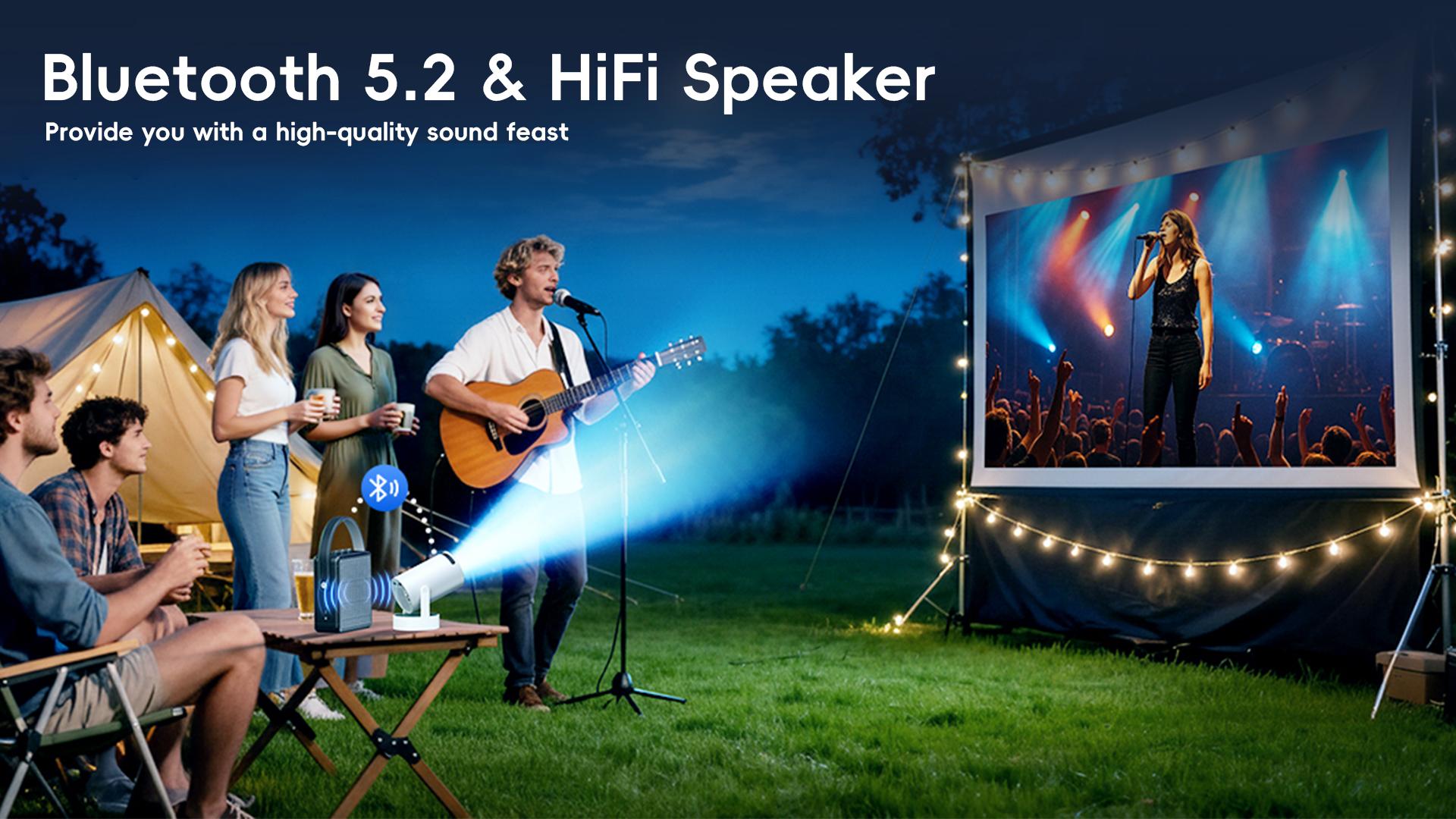 Mini Projector with Built-in Rechargeable Battery for Outdoor, Portable Projector with WiFi and Bluetooth, 4K Christmas Projector, Smart Projector Compatible with iphone/TV Stick/HDMI/USB/Laptop