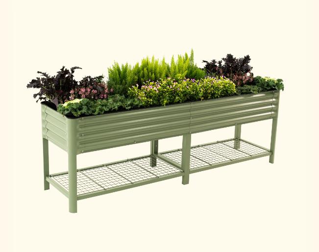 Vego Garden Rolling Elevated Raised Garden Bed V Series with Lockable Wheels & Storage Rack for Patio Porch 700 Lbs Capacity Outdoor Planter Box for Vegetables Flowers Herbs Heavy Duty Olive Green