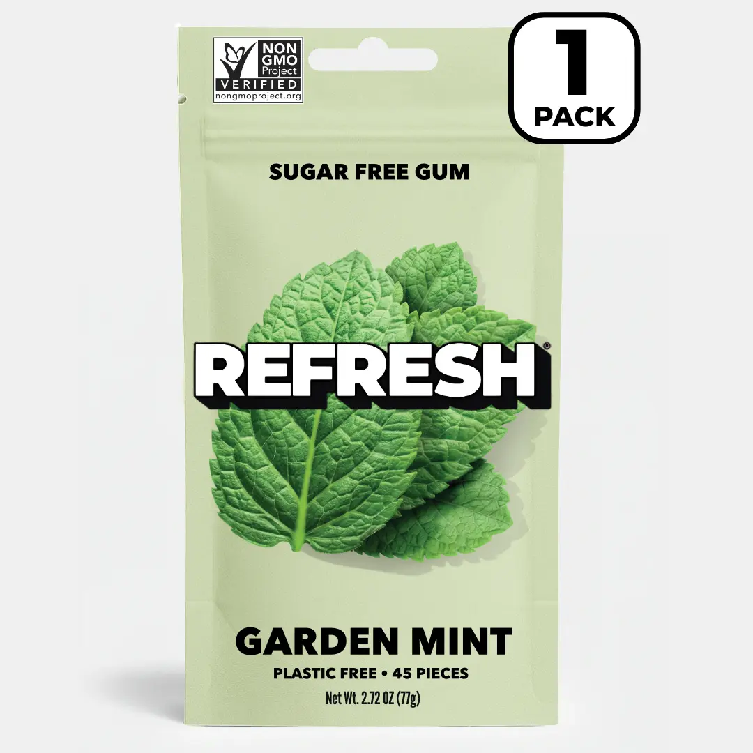 Refresh Gum Garden Mint, Xylitol – Sugar Free Chewing Gum Pouch, Natural Flavor & Organic Ingredients – Aspartame Free, Plant-Based, Non-GMO – 45 Pieces